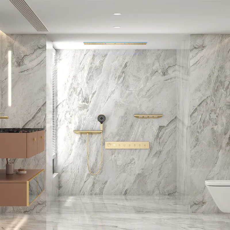سعر المصنع الفاخرة تصميم دش المطر الحائط حمام الأمطار شلال دش مجموعة الذهب الأسود الحمام دش مجموعة مع الطائرات