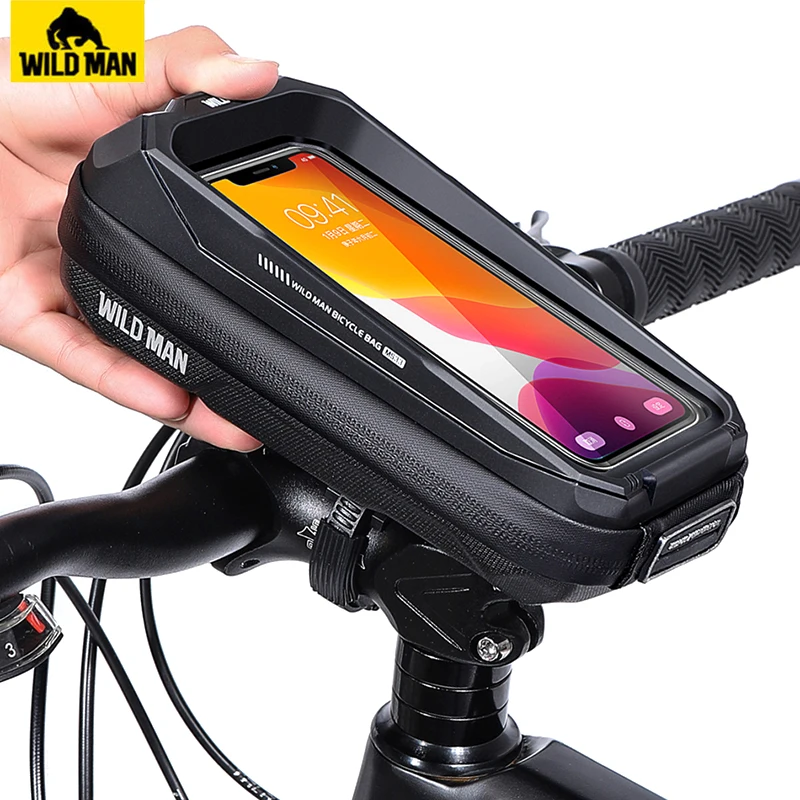 WILD MAN Waterproof Bike Front Top Tube Bag Cycling Handlebar Bag Touch Screen Bicycle Frame Bag 6.7 Inch Mobile Phone Case