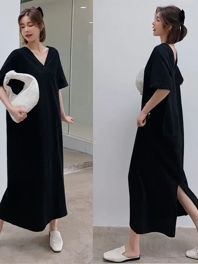 Grande taille 300 Pou Long Dr femmes été nouveau Sle 200 Pou coréen ample genou longueur ort-Sve t-shirt Dr