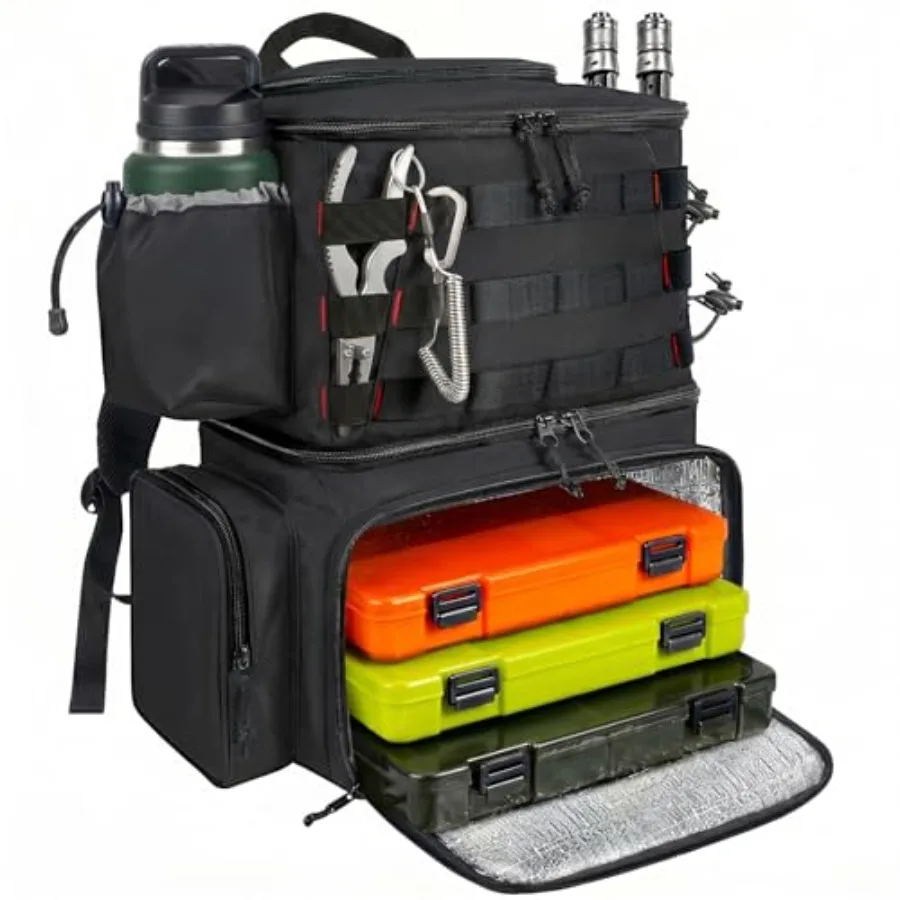 

Fishing Backpack, Water Resistant Tackle Storage Bag with Rod Holders and Cooler, Fishing Gifts for Men