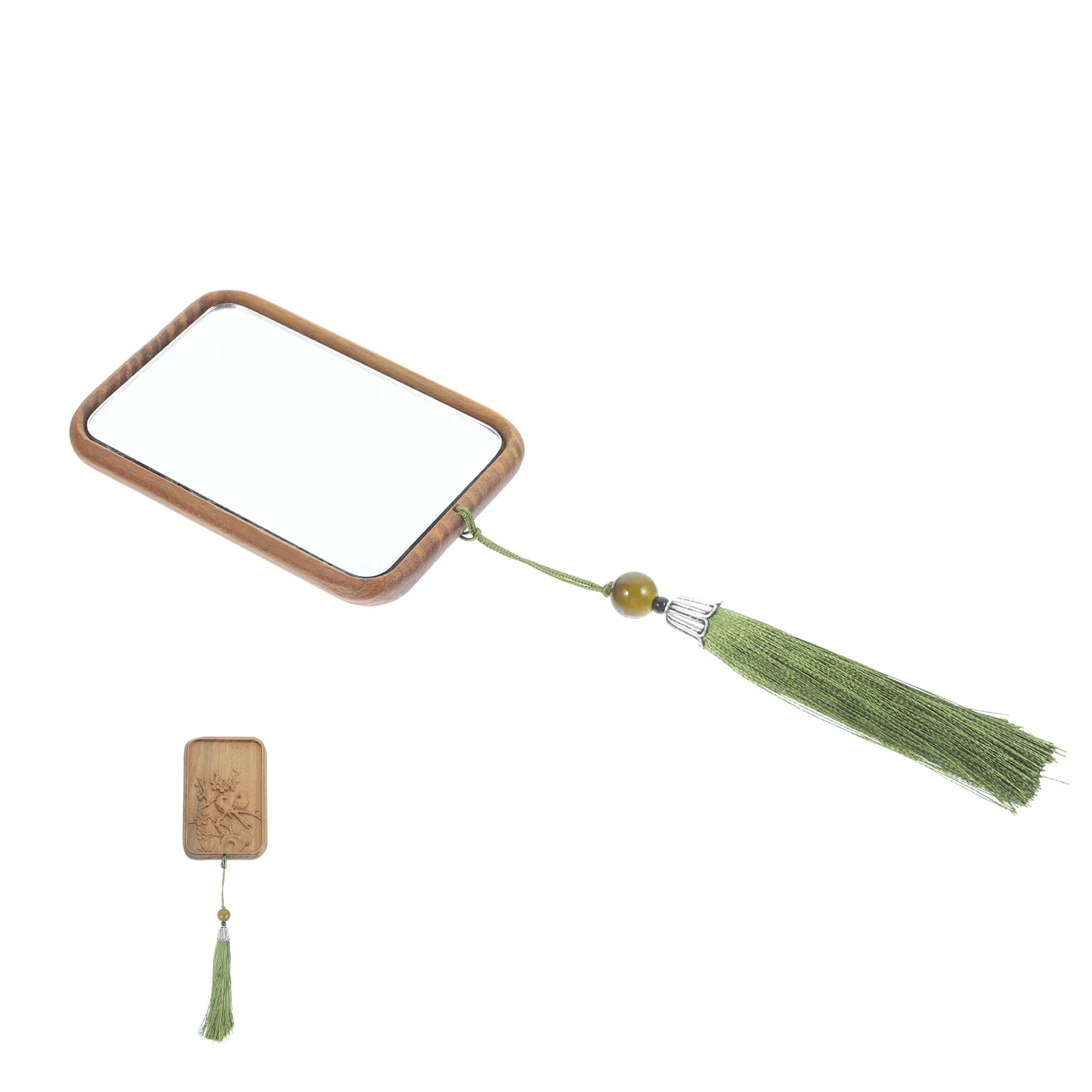 휴대용 나무 포켓 메이크업 미러 소형 컴팩트 미니 핸드헬드 각인 패턴 거울 여행 및 일상용