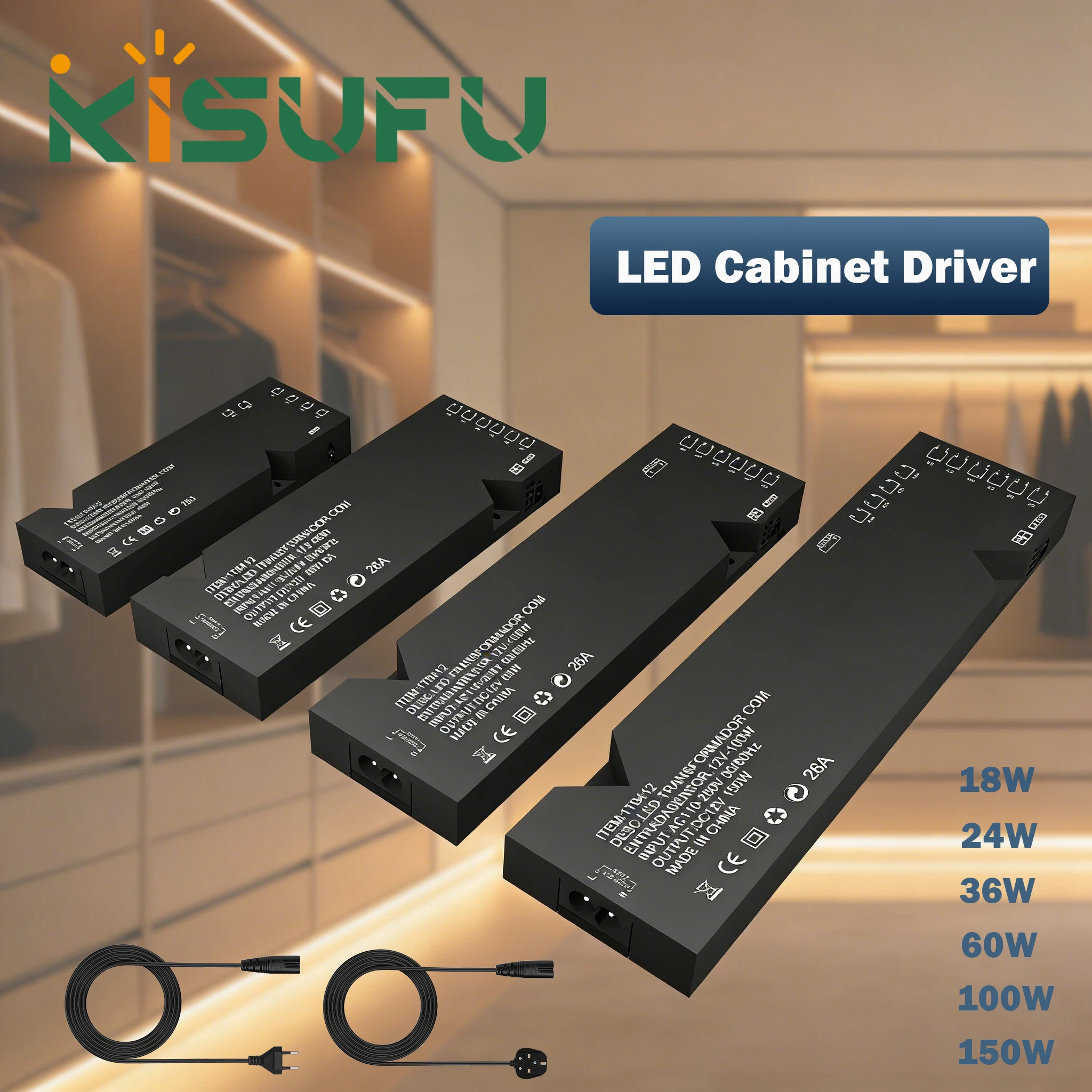 

Светодиодный драйвер для шкафов AC110V-240V на DC12V 24V 36W 60W 100W 150W, импульсный блок питания-трансформатор для освещения шкафов и гардеробов