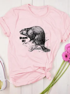 Cute Cotton Mole on A Tree Trunk Print Women T-shirt 2024 New Hot Sale Fashion Casual Comfort Wild Animal Lover Female Shirt