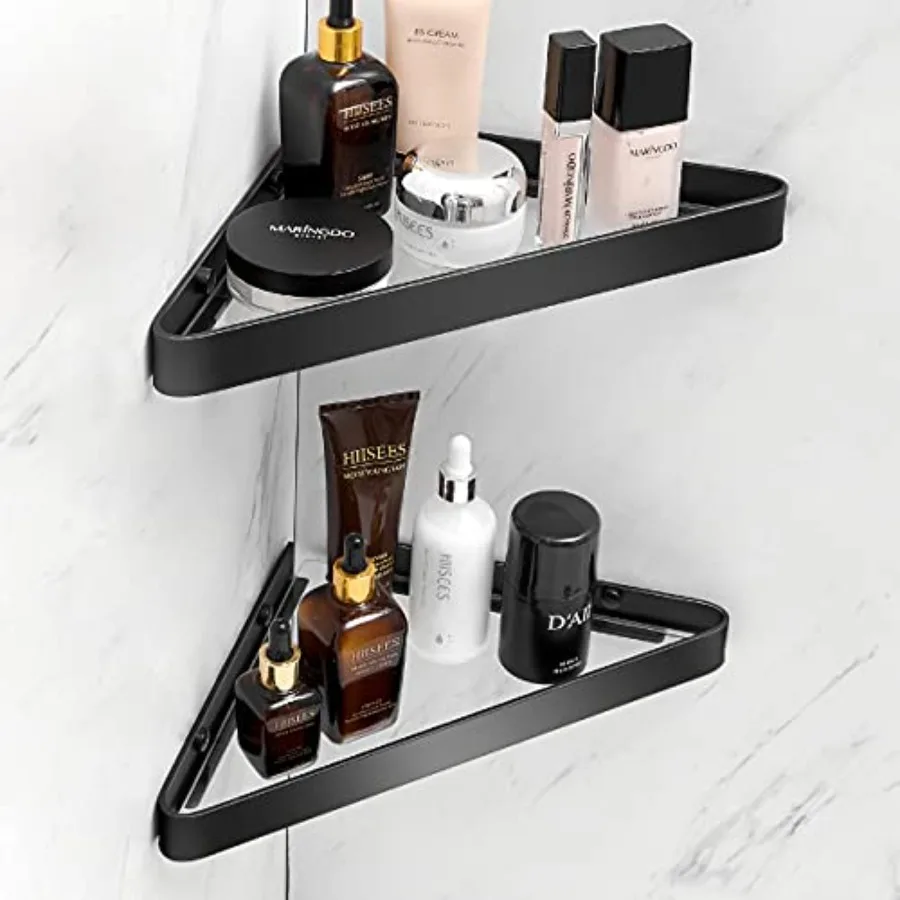 

Bathroom Shelves Wall Mounted Glass Corner Shower Shelf for Bathroom Floating Shelf Tempered Glass Wall Organizer 2-Tier Black