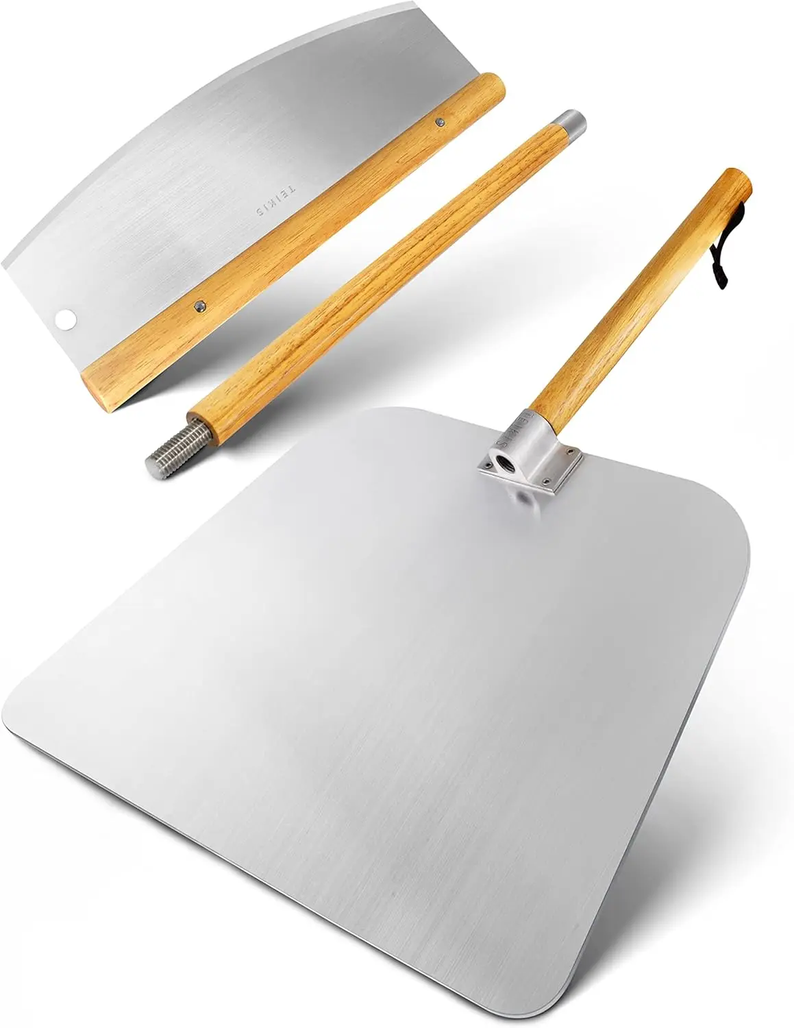 

Pizza Cutter Rocker Style & Pizza Peel Set - 14" Large Pizza Metal Slicer Sharp Knife Blade Chopper with 14" x 16" Heavy Duty Pi