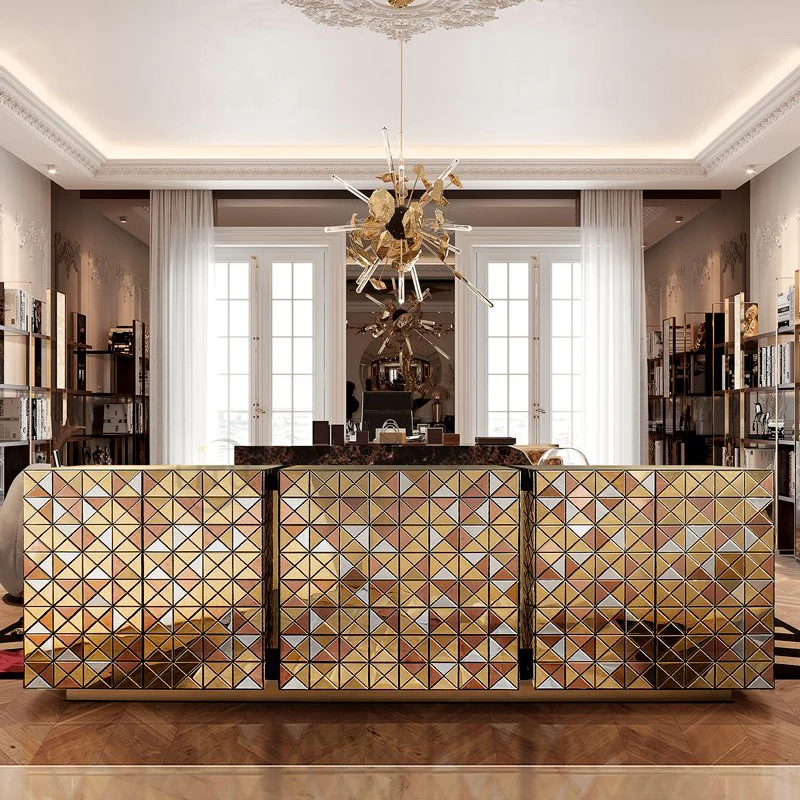 High-quality furniture, luxury light European-style golden sideboard, high-end villa cabinet