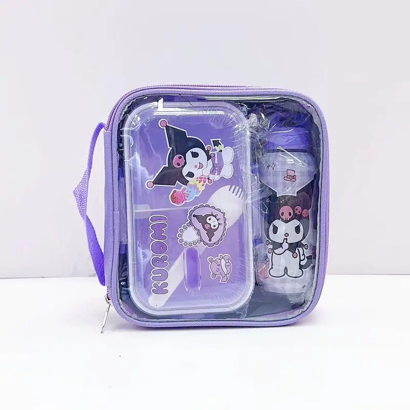 Kuromi Hello Kitty Cartoon Portable Student Office Workers Outdoor Picnic Water Cup Lunch Box Cute Two-piece Set - view 3