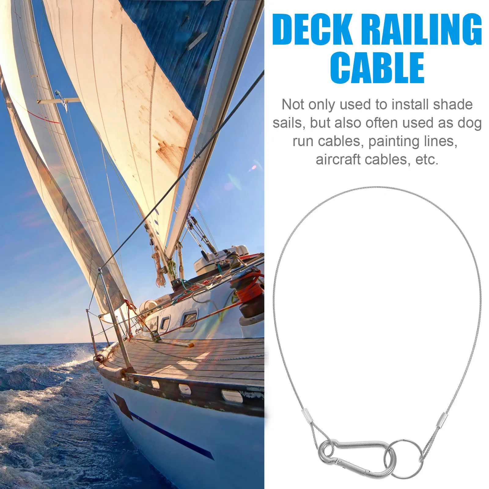 6Pcs Stainless Steel Safety Tether Cables High Load Capacity Outdoor Lanyard Wire Marine Hardware Tether Strap