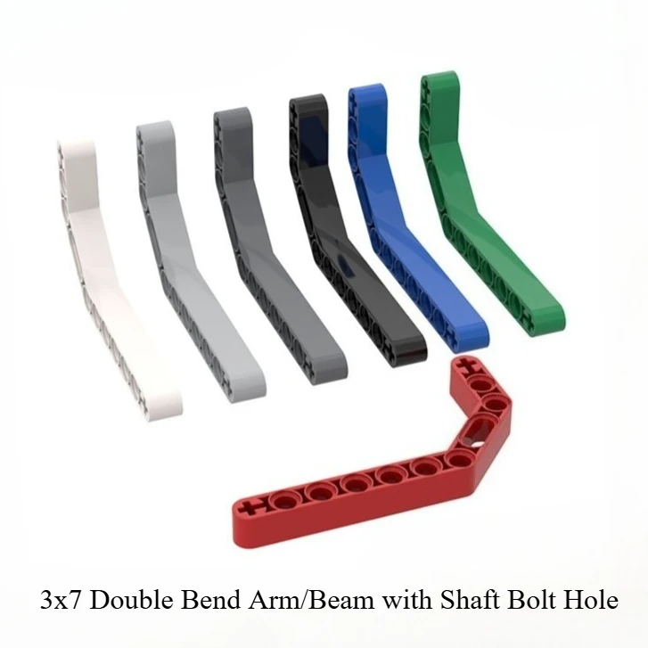 Feixe de braço curvado duplo 3x7, com parafuso de eixo, peças de bloco de construção compatíveis com grandes marcas de tijolos, brinquedo de construção moc 32009