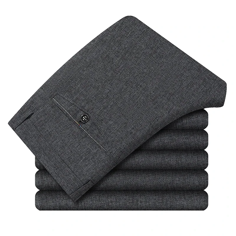 Natural Linen Texture Men Work Trousers Matte Textured Wear Resistant Woven Fabric Daily Interview Banquet Matching Long Bottoms