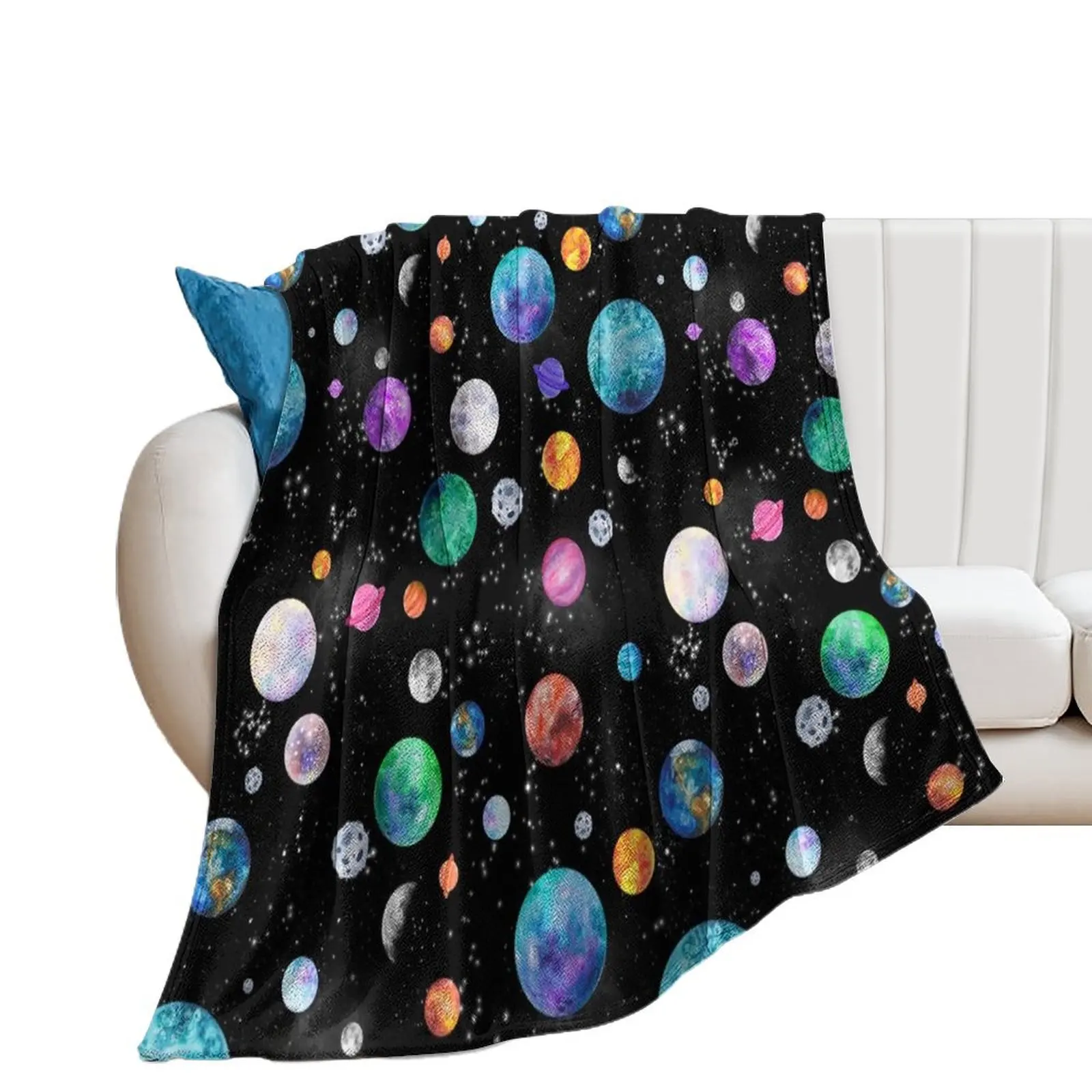 

Watercolor Galaxy Planets In Outer Space Throw Blanket halloween Soft Plush Plaid Luxury Thicken Blankets