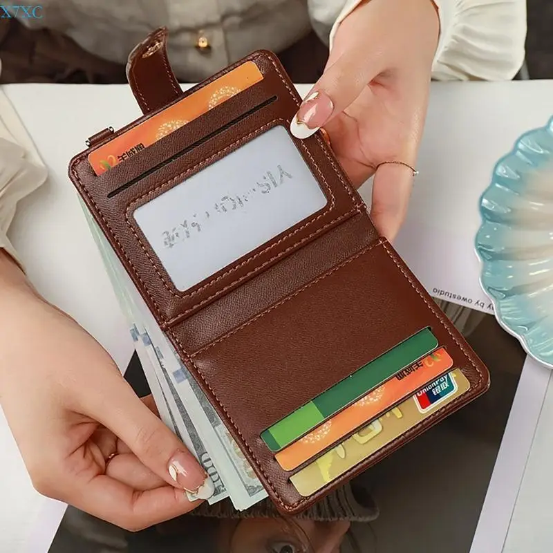 

X7XC Compact Women's Wallet with Keychain Zippered Coin Pocket and Clear Window Bifold Purse Card Holder for Daily Use