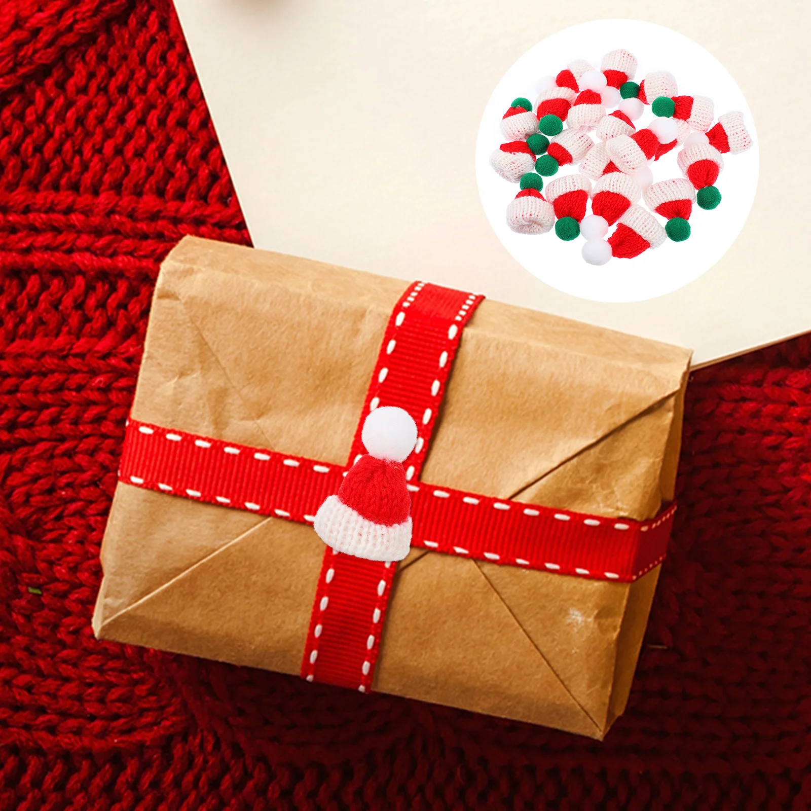 

20Pcs Mini Christmas Hat Woolen Yarn Home Decor Party Props DIY Accessories Multifunctional Decor Mini Hat Ornament