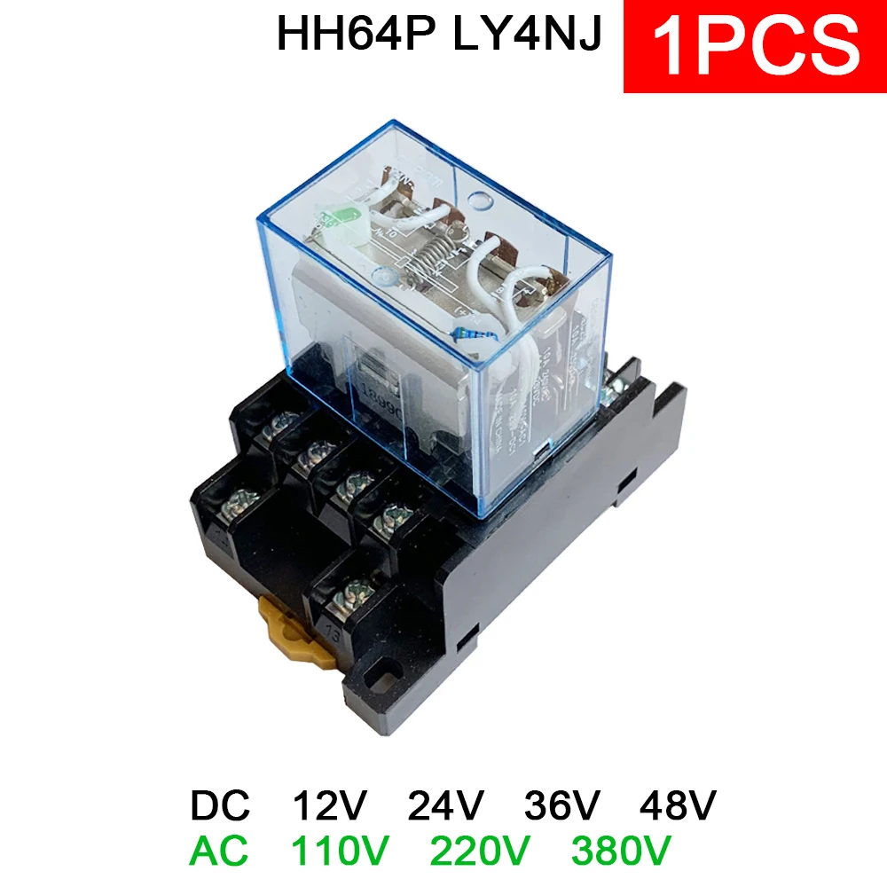 LY4NJ Intermediate Relay HH64P 10A P143 Micro Small Electromagnetic Relay AC DC 12V 24V AC110V 220V 380V 14 Pin with Socket Base