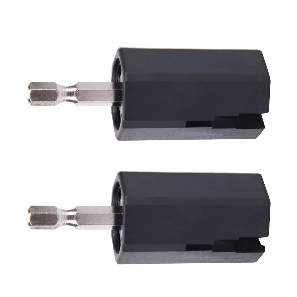 เครื่องมือมัดสายกีตาร์ 2 ชิ้น หัวเจาะแบบหกเหลี่ยมสำหรับสว่านไฟฟ้า ใช้ดึงหมุดกีตาร์ ซ่อมแซม เปลี่ยน ใช้ได้กับกีตาร์ ทำจากพลาสติก ABS สีดำ และโลหะ