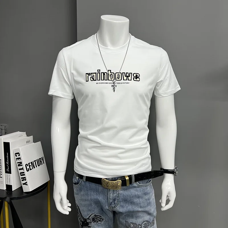 Short Sleeved Men’s T-shirt Trendy Letter Printing Causal Homme Tees Base Shirt Slim cotton summer new plus size M-7xl Clothing