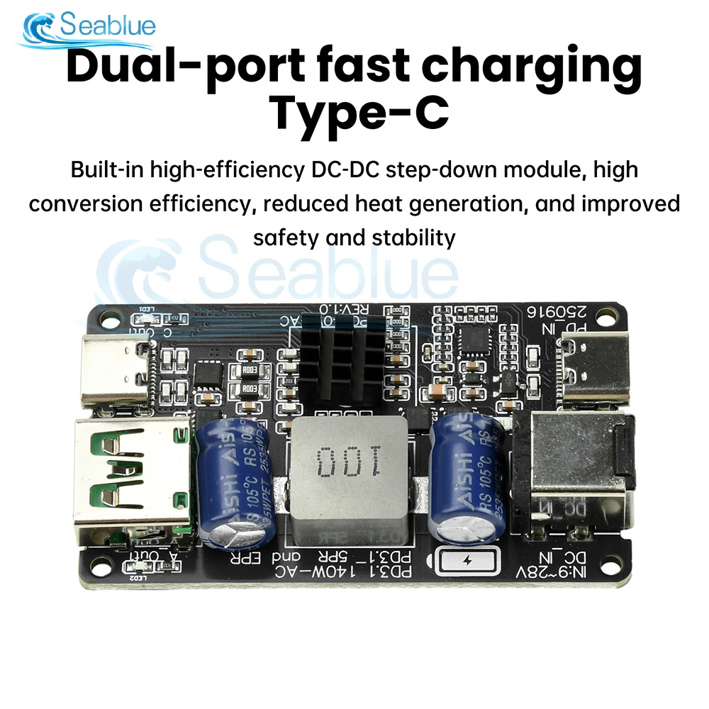 وحدة شحن سريعة PD140W من النوع C USB 2 منافذ مع بروتوكولات شاحن سريع PD/QC/AFC/FCP/SCP تدعم الشحن متعدد الأجهزة