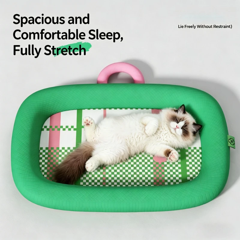

Ice Silk Pet Nest Cartoon Cute Summer Cooling Cat Dog Mat Breathable Non Slip Sleeping Pad with Neck Protection for Cat Puppy