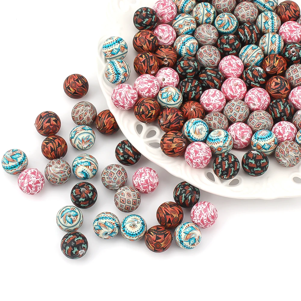 10/15/20pcs 15mm Silicone Beads New Printed Beads for Pen Decor Jewelry Making DIY Bracelet Chain Keychain Ornamental Wholesale