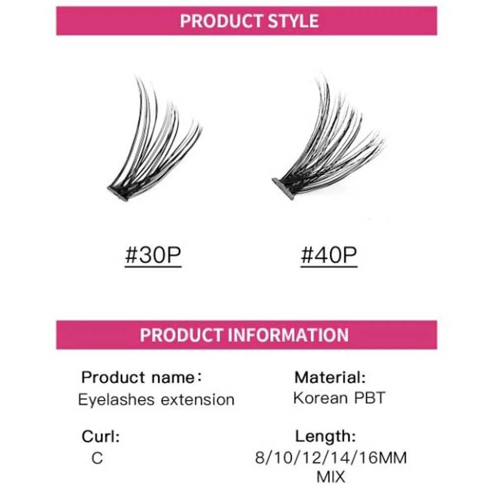 ขนตาปลอมแบบแยกส่วน C Curl DIY Oblique Winged Individual Cluster Eyelashes ขนตาปลอมแบบใช้ซ้ำได้ติดทนนาน