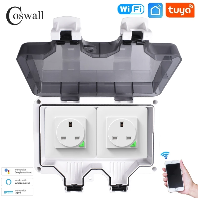 Coswall Tuya Zigbee / WIFI IP66 Waterdicht EU FR UK Universele stopcontacttijdschakelaar Programmeerbaar met stroombewakingsfunctie