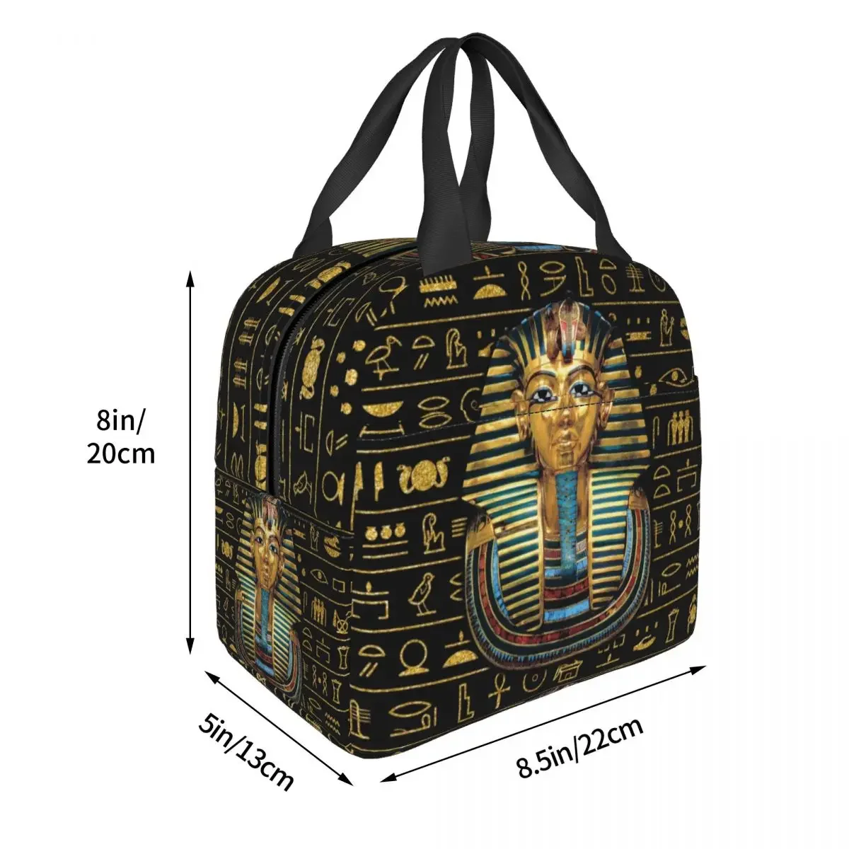 Ancient Gold Pharaoh Egypt King Tut Lunch Box Women Hieroglyphic Thermal Cooler Food Insulated Lunch Bag Kids School Children