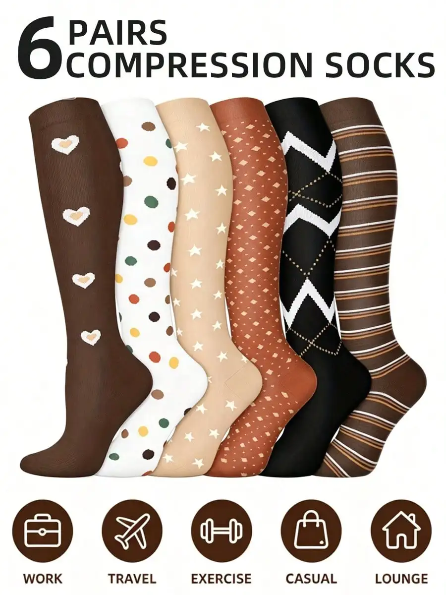 6-Pack, Women's Ankle Socks, Yoga Socks, Breathable Knee-High Sports Socks, Ideal For Yoga, Walking, Hiking, And Everyday Activities