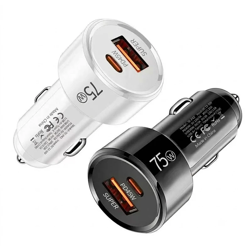 75W Dual Port Car Charger PD 45W USB C and 30W USB A Fast Charging Cigarette Lighter Adapter Smart Chip Auto Charger For iPhone view 6