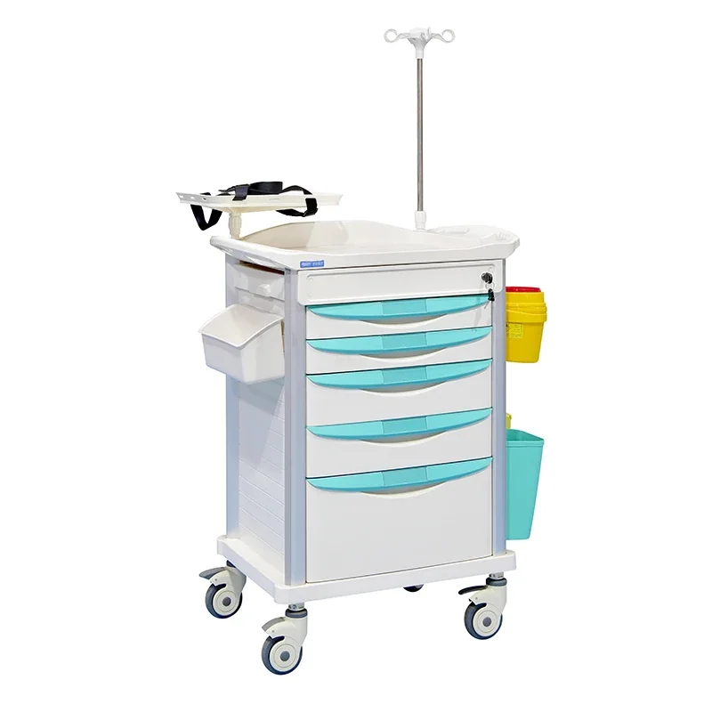 Emergency Medicine Cart Drawer Abs Resuscitation Trolley Medical Equipment For Clinic