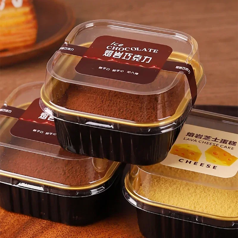 100pcs Black Gold Cake Cups Reusable Aluminum Foil Cake Box With Lids Mousse Dessert Packaging Boxes Baking Molds Party Favors