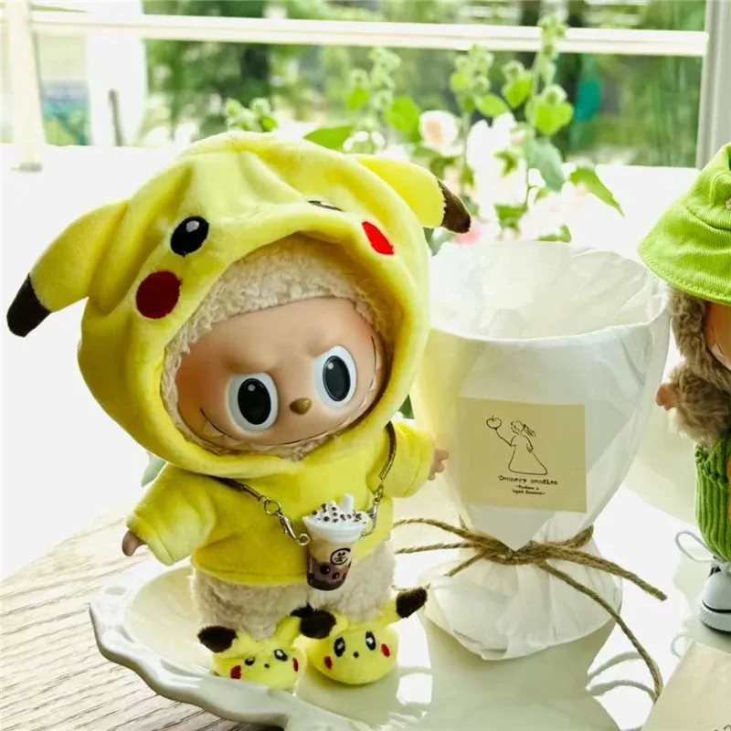 15 17cm For Labubu Doll Cartoon Cute Pikachu Plush Outfit Clothes Shoes Set Kpop Kawaii Outfit Clothing Standing Posture Doll