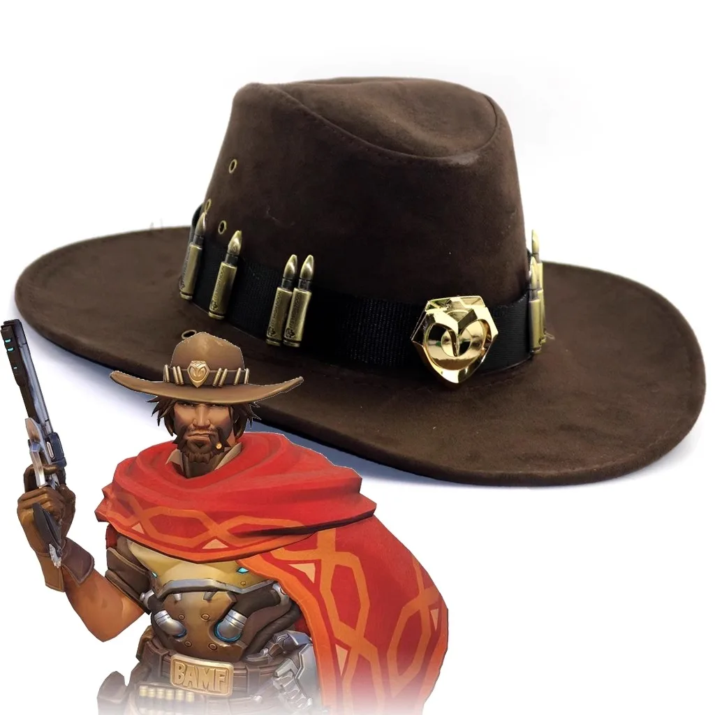 لعبة Overwatch Mccree تأثيري قبعة الرجال خمر قبعات رعاة البقر الغربية قبعة قرصان ملحق هالوين كرنفال لعب الأدوار زي الدعائم