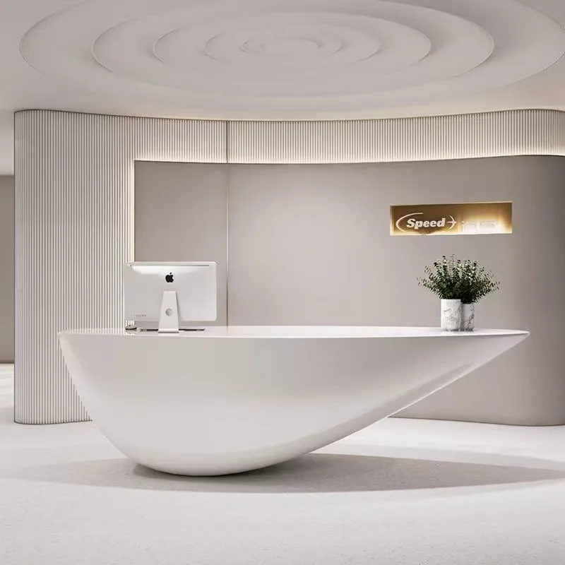 

Front desk reception paint company beauty salon checkout page special-shaped office furniture curved semicircular bar counter