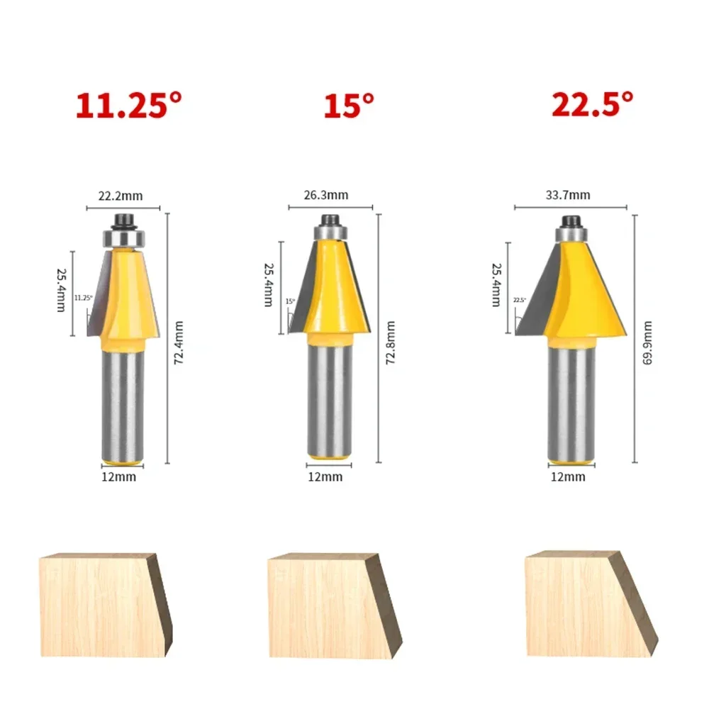 6mm 6.35mm 8mm 12mm 12.7mm Shank 11.25/15/22.5/30/45 Degree Chamfer Bevel Edging Router Bit Woodworking Milling Cutter Face Mill