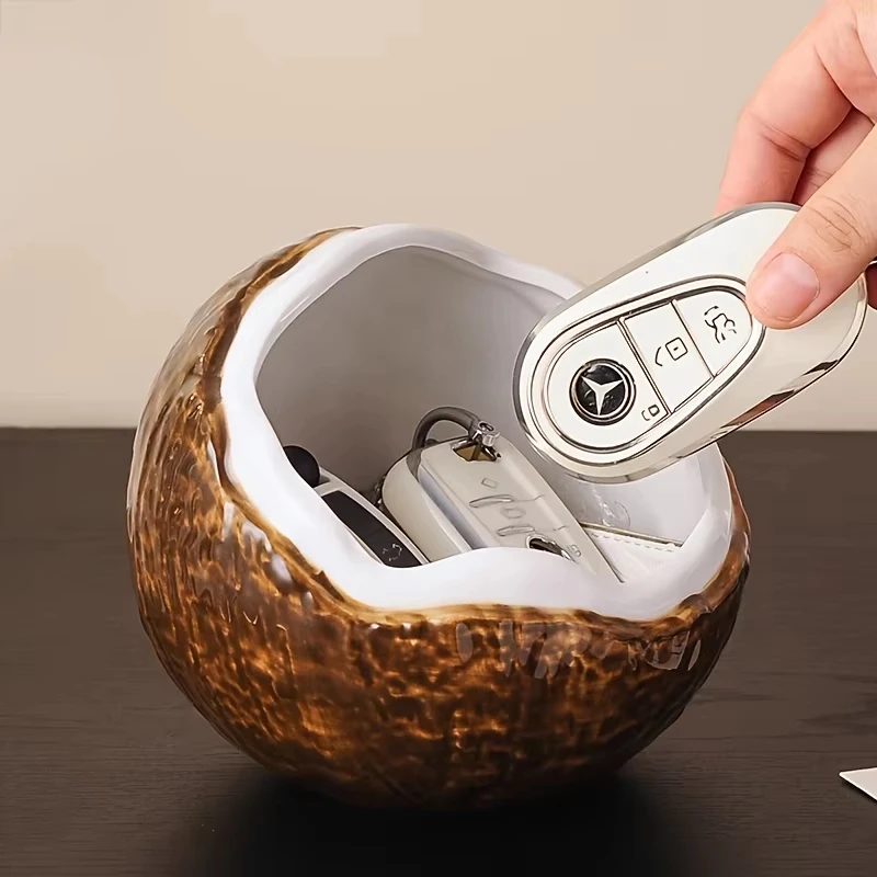 Cute Ceramic Coconut Bowl Coconut Shell Entryway Table Key Bowl Candy Container Fruit and Nuts Holder Home Desk Decoration