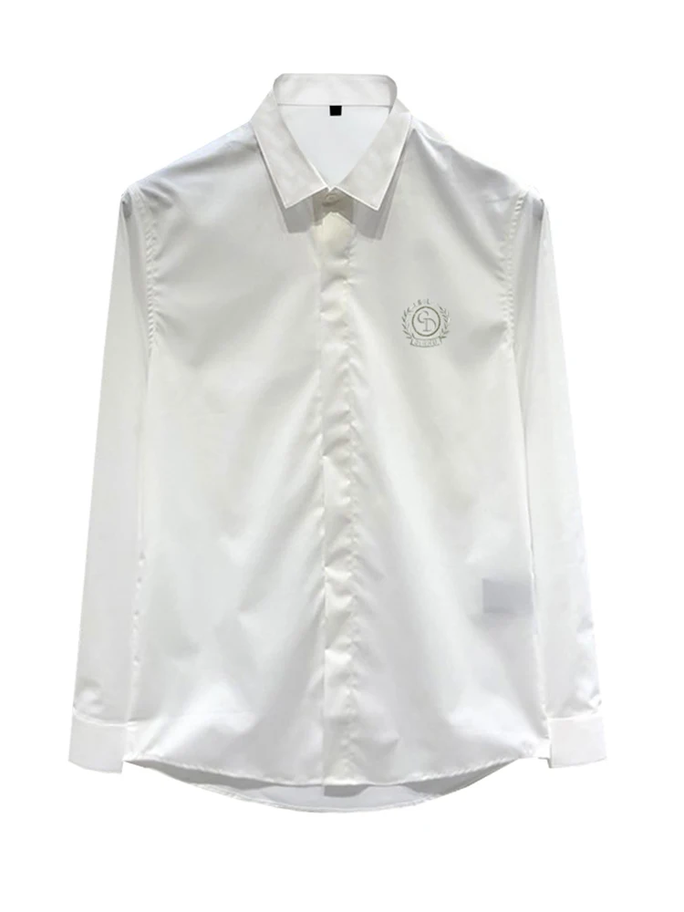 Heren Lange Sve Geborduurde Slim Fit irt Faionable Luxe Werkkleding Busin irt Kleur Geweven Stof Puntige Kraag