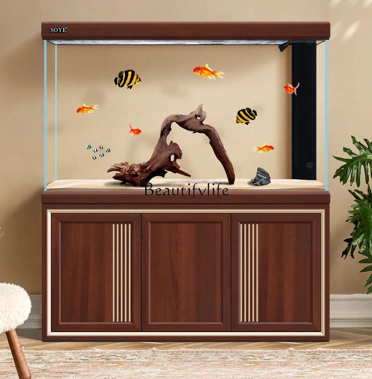 

LD33Large Chinese Solid Wood Super White Floor Ecological Screen Hallway Partition Aquarium