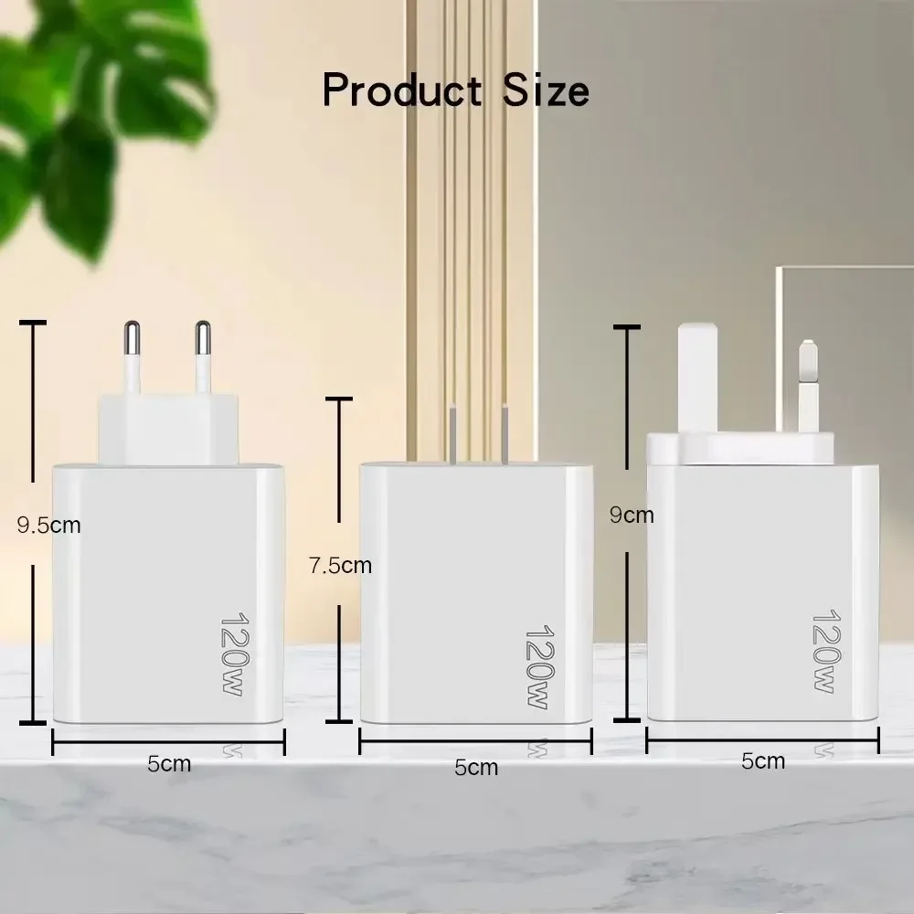 Total 120W USB Fast Charger Multi Ports USBC PD Charger Quick Charge 3.0 Wall Phone Charger Adapter for iPhone 16 15 14 Samsung