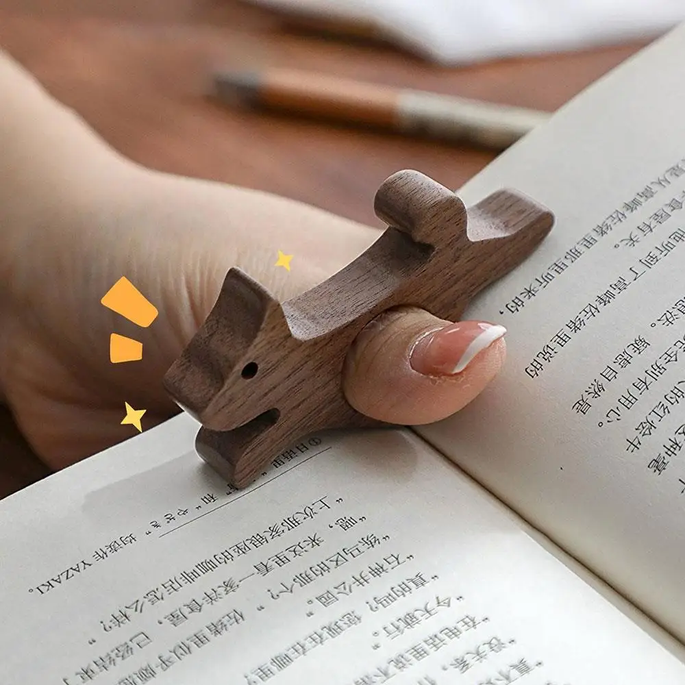 

Wooden Cartoon Dog Reading Bookmarks Thumb Rings Marking Sign Guide Book Page Holder Pages Guide Marker Marking Sign Tools