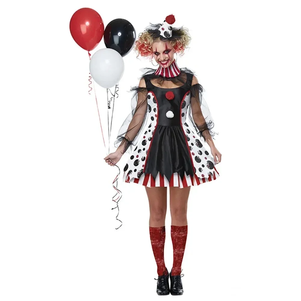 Halloween Adult Women Clowns Cosplay Costumes Girls Evil Terrifying Ugly Circus Makeup Ball Costume Set