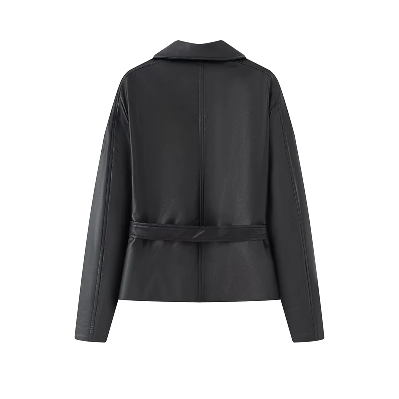 KEYANKETIAN Autumn new women's clothing lapel single breasted shoulder patch lace up faux leather short windbreaker women coat