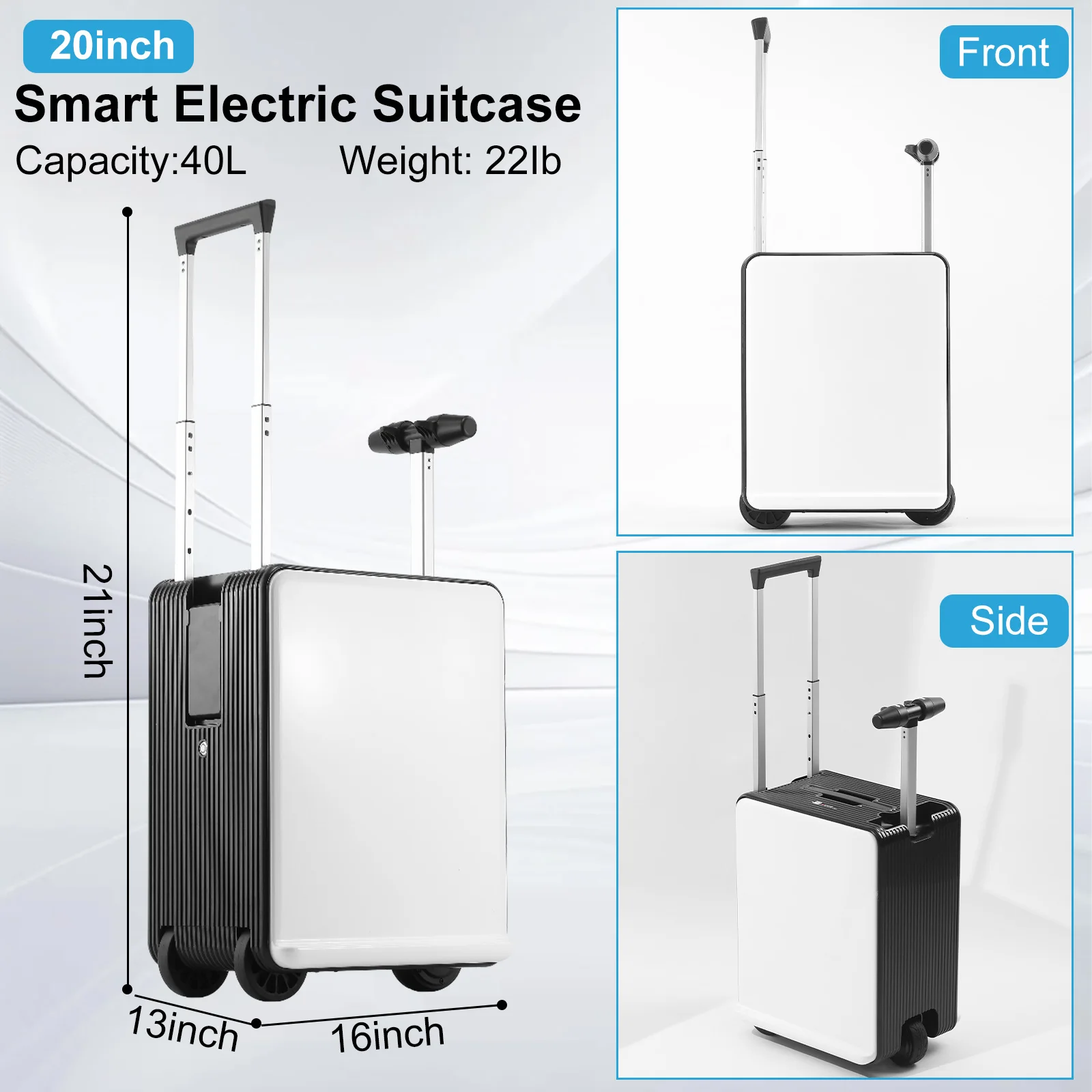 20 بوصة حقيبة كهربائية 40L سعة كبيرة الصعود حقيبة تروللي بعجلات مع قفل TSA للرجال النساء ركوب السفر المتداول الأمتعة #5