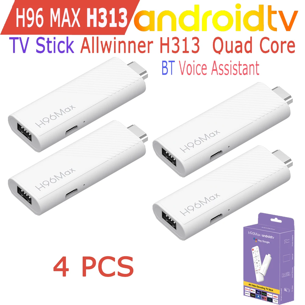 4PCS 2PCS 1PC H96 Max H313TS Android TV Stick Allwinner H313 Quad Core 4K Video Wifi6 BT Voice Assistant Smart TV Box