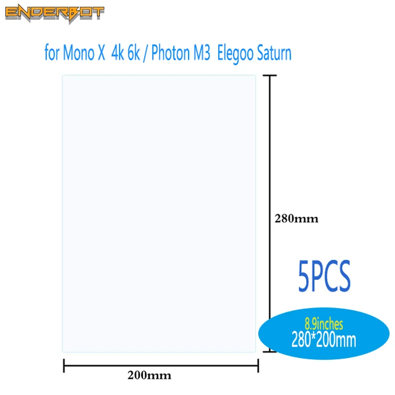 

5PCS FEP film 280*200mm/200*140mm *0.15mm for Elegoo Saturn Anycubic Mono Photon M3 and other 5.9/8.9 inch UV resin 3D printers