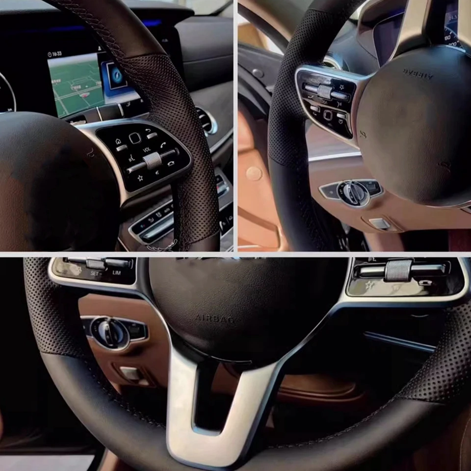 Auto-Innenzubehör Handgenähter perforierter rutschfester Mikrofaser-Leder-Lenkradbezug für Tesla MODEL 3 – Detail 2