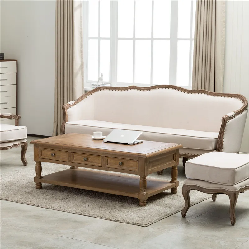 Studio furniture Double-layer solid wood coffee table Oak water-based paint Living room sofa American retro TV cabinet