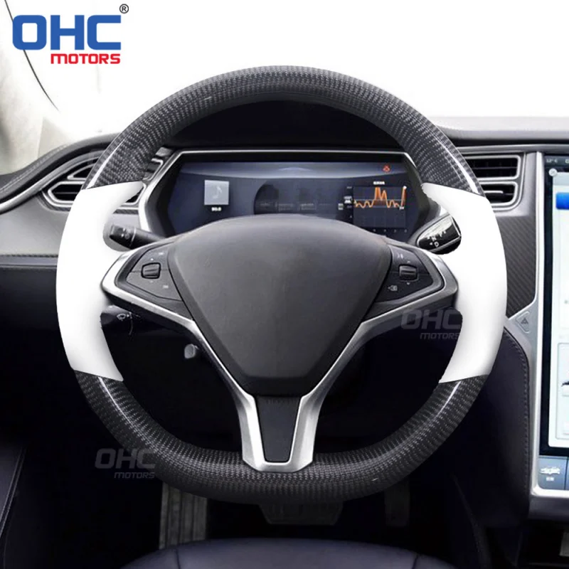 For Tesla Model X/S perForated leather positioning line car modification carbon fiber steering wheel titanium plate
