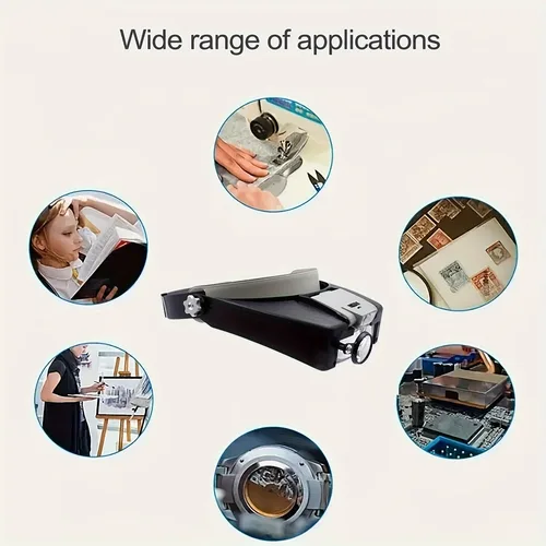 Imagen 2 del producto Lupa Microscopio Luz LED 10X Estilo casco Lupa Diadema de cristal Lupas Con Luz Uso de lectura o reparación