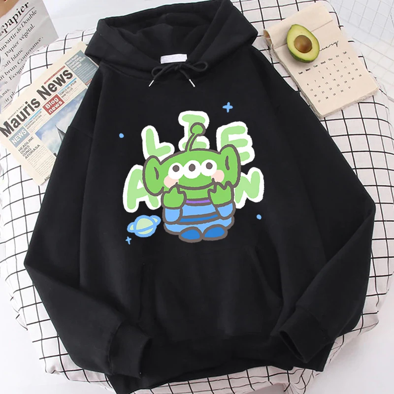 Toy Story Printed Women's Autumn and Winter Hooded Plush Sweater black Loose Top