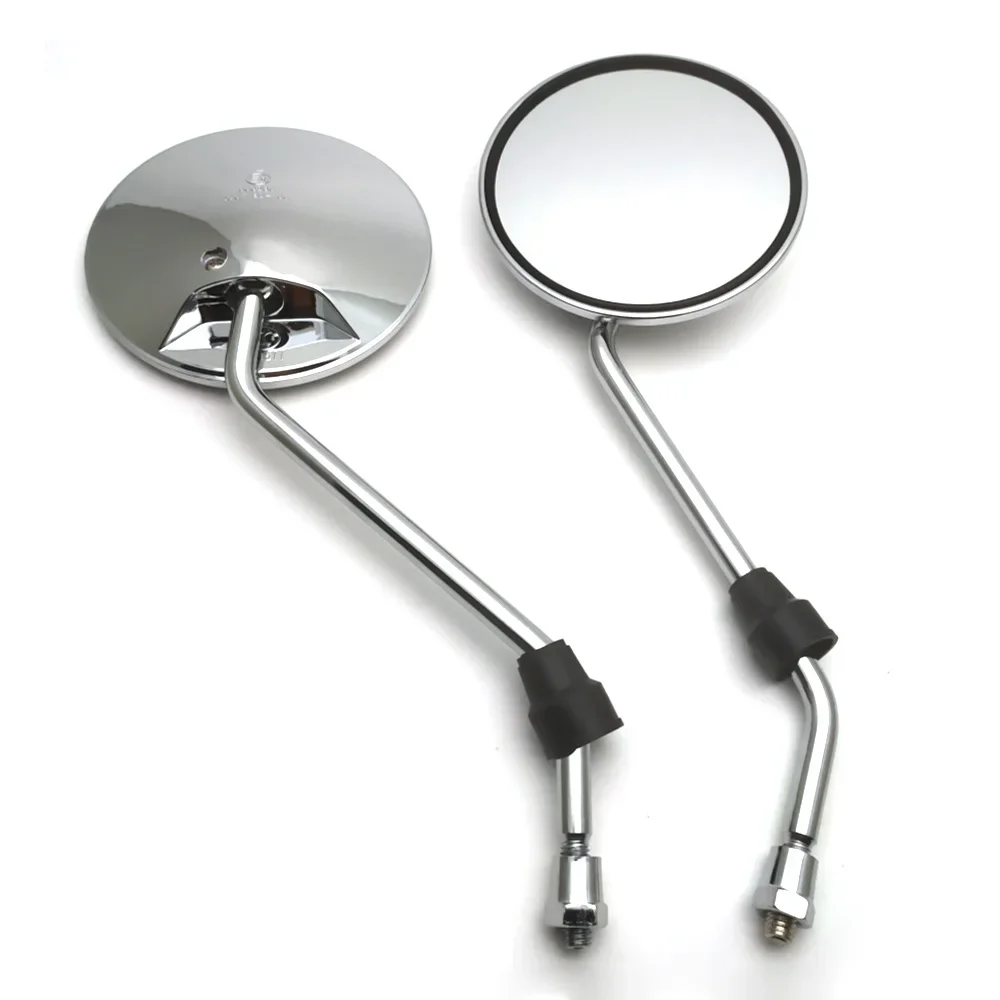 Pair Silver Chrome Motorcycle Scooter Mirrors Universal Motorbike Rear View Mirror 8mm Thread Retro Round Oval Convex Mirrors